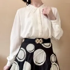 ヴィンテージ レトロ古着 コサージュ付ギンガムチェックブラウス 刺繍