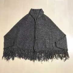 セシルマクビー フリンジカーディガン ブラック ポンチョ ストール