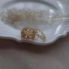 【セール品】ゴールドビーズ装飾リング　8号