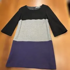 LINK IT ALL ひざ丈ワンピース 七分袖 黒・グレー・紫
