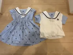 セーラー襟 半袖ワンピースとトップスセット 110