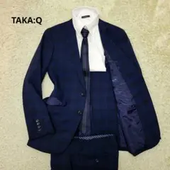 TAKA:Q　タカキュー　ビジネススーツ　セットアップ　チェック　ネイビー　M位