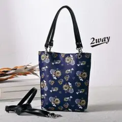 新品　スヌーピー　ネイビー花モチーフ2wayショルダーバッグ　ポシェット