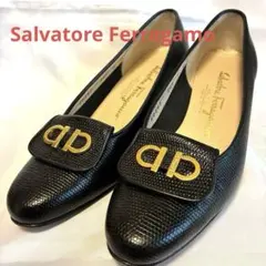 美品⭐️Salvatore Ferragamo ブラック型押しパンプス 約23㎝
