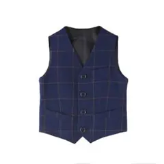 ネイビー チェック柄 キッズフォーマルベスト 140cm