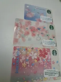 スターバックスカード 桜 2017-2018 3枚セット　PIN未削り未使用品