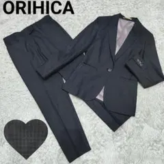 ORIHICA オリヒカ チェック シルク混 パンツ スーツ セットアップ 紺