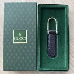 GUCCI ネイビー レザー キーホルダー