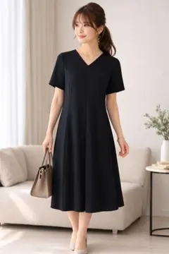 23区 ワンピース 黒 半袖 Aライン フォーマル サイズ46 大きいサイズ