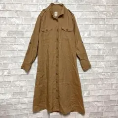 ハグオーワー リネンワンピース ミドル丈 ブラウン M シンプル ナチュラル