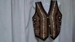 ブラウン刺繍ノースリーブベスト