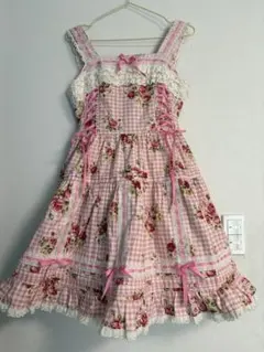 新品 ピンクハウス♥ギンガムチェック柄リボンいっぱいの段々スカート