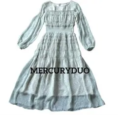 MERCURY DUOミントグリーンフレアロングワンピース長袖シフォンマキシ丈