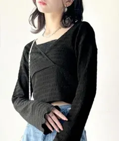 クラシカルエルフ　tシャツ 長袖 フレア スリーブ バックリボン　Vネック