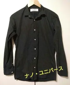 【美品】nano universe ドット柄 長袖ドレスシャツ ブラック 38