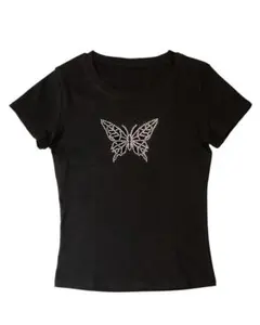 ラインストーン バタフライ Tシャツ y2k