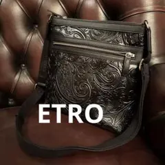 ETRO エトロ✨マルゴット✨型押しレザーショルダーバッグ　メンズ　黒ブラック ETRO エトロ✨マルゴット✨型押しレザーショルダーバッグ メンズ