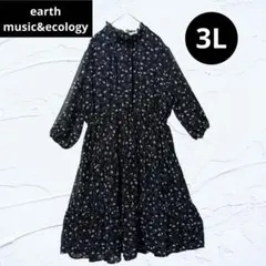 ❤美品❤earthアース 花柄ティアードチュニック ワンピース大きいサイズ黒3L