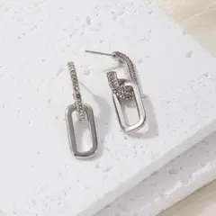 【シルバー】ラグジュアリー スクエア リンクチェーン ピアス 上品 綺麗め