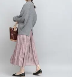 ヴィスシャイニー サテン ロング スカート プリーツ ウエストゴム 洗える 春