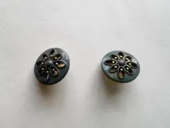 レトロ花柄ボタン 2個セット グリーン×ゴールド 約15mmヴィンテージ風