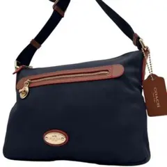 美品　COACH　コーチ　ショルダーバッグ　キャンバス系　紺色　ロゴ　斜め掛け◎