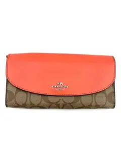 COACH シグネチャー柄 長財布 オレンジ/ブラウン