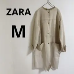 ZARA ザラ エコスエード ノーカラーコート ロングコート ベージュ M