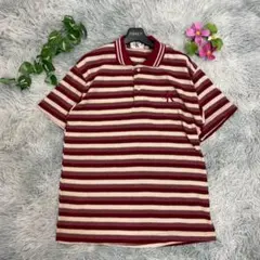 【カルバンクライン】ポロシャツ (M) ボーダー cK刺繍 ロゴ ワインレッドのサムネイル