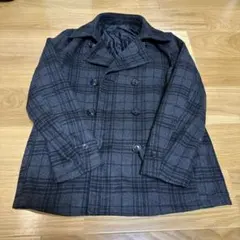GUメンズ　グレー系チェック柄ピーコート M