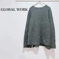 グローバルワーク ニット セーター 長袖 チャコールグレー 毛 シンプル 無地