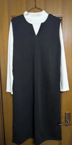 Vネックジャンスカ ロングワンピース 黒