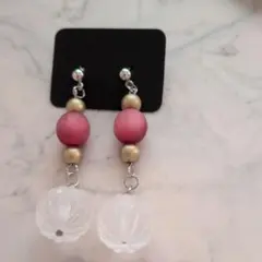 ハンドメイド　レッドゴールドドロップピアス