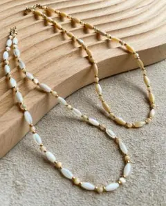 14kgf*マザーオブパールのボヘミアンチョーカーネックレス*