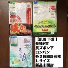 【肌着 下着 インナー】 長袖V首 長ズボン下 ロンパン 各２枚組Ｌサイズ