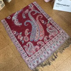 【美品】最高級 モロッカン モロッコ産 カシミヤ100%ストール ペイズリー 赤