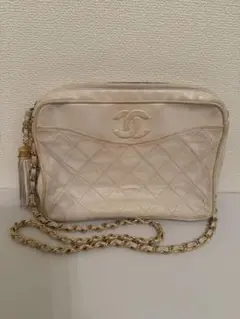 正規品CHANEL チェーンショルダーバッグ 0665232 ホワイト　フリンジ