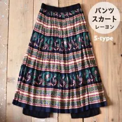 パンツスカート レーヨン 新品 スカートパンツ 総柄 インド アジアン Sタイプのサムネイル