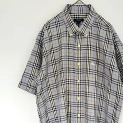 バーバリーロンドン ノバチェック 半袖シャツ 水色 Ｌ メンズ トップス 古着