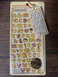 ポムポムプリン　アルファベットシール　アクリルキーホルダーセット