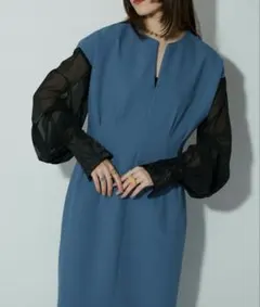 シフォンバルーンスリーブロングワンピース