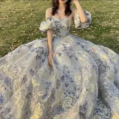 オフショルダー花柄ロングドレス