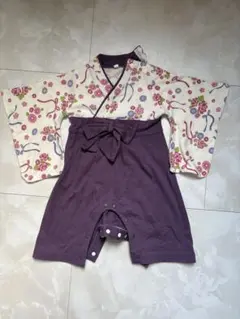 紫色 花柄 着物スタイル ベビー服 70cm