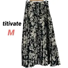 titivateティティベイト 花柄プリーツロングスカート Mサイズ 黒色　総柄