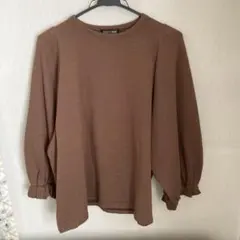 新品 ハグオーワー リネン起毛フリルネック バルーンスリーブブラウス