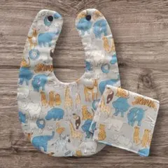 ハンドメイド ガーゼスタイ＆ハンカチセット 動物柄