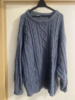 グレー ケーブルニット 長袖セーター