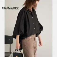 FRAMeWORK　シアーオーガンジーポンチョブラウス　ブラック　サイズフリーのサムネイル