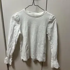 ホワイト 長袖カットソー フリル付き140cm