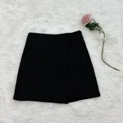 【INGNI】イング ツイード調ラップスカート風 キュロット ショートパンツ 黒